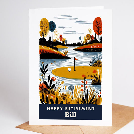 Golf Retirement Card, Personalized with a Name