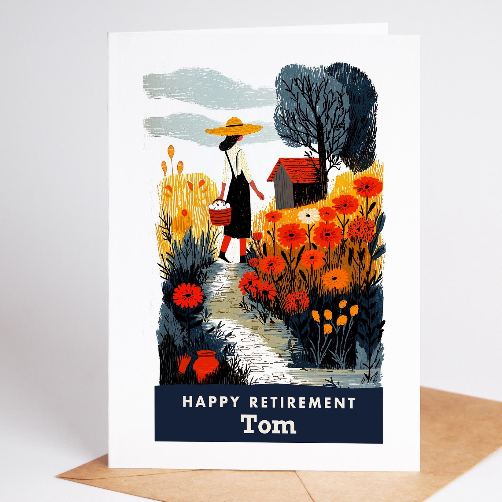 Gardening Retirement Card, Personalized with a Name