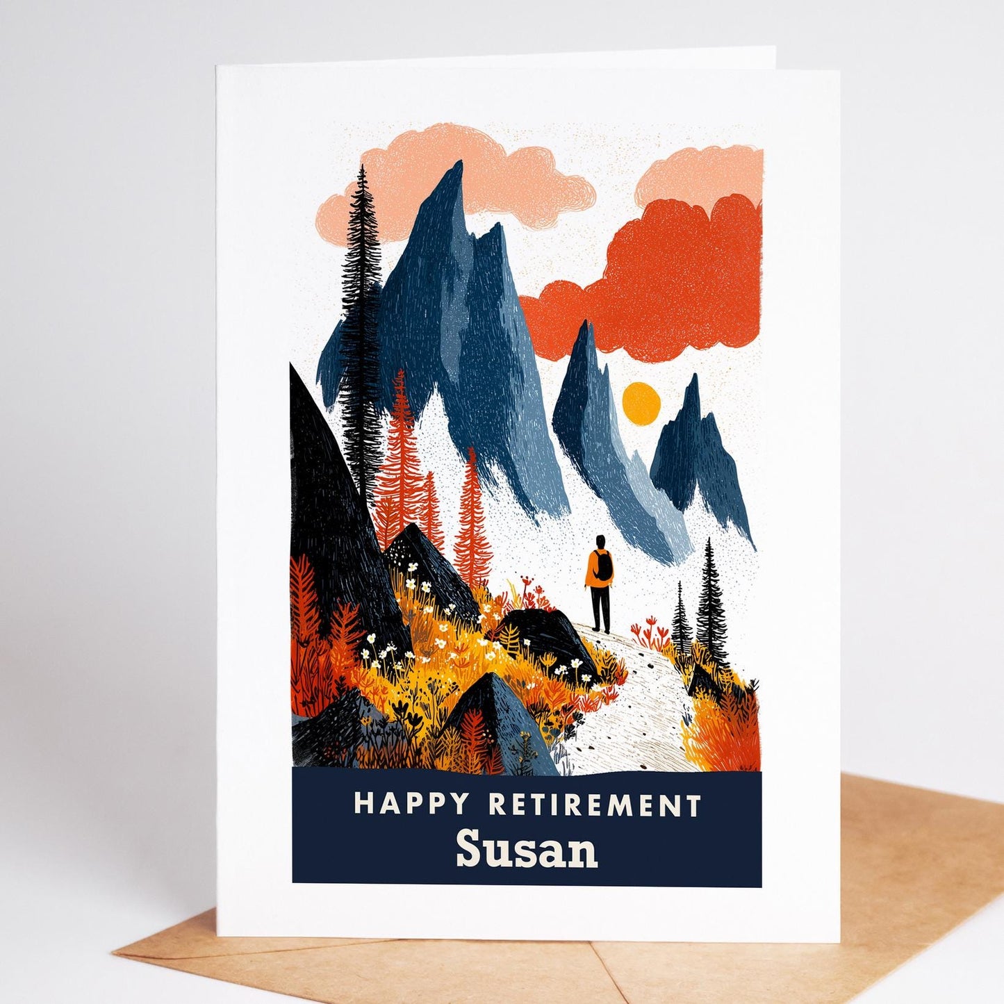 Hiking Retirement Card, Personalized with a Name