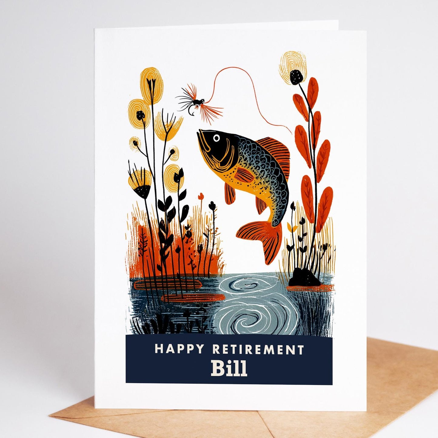 Fly Fishing Retirement Card, Personalized with a Name