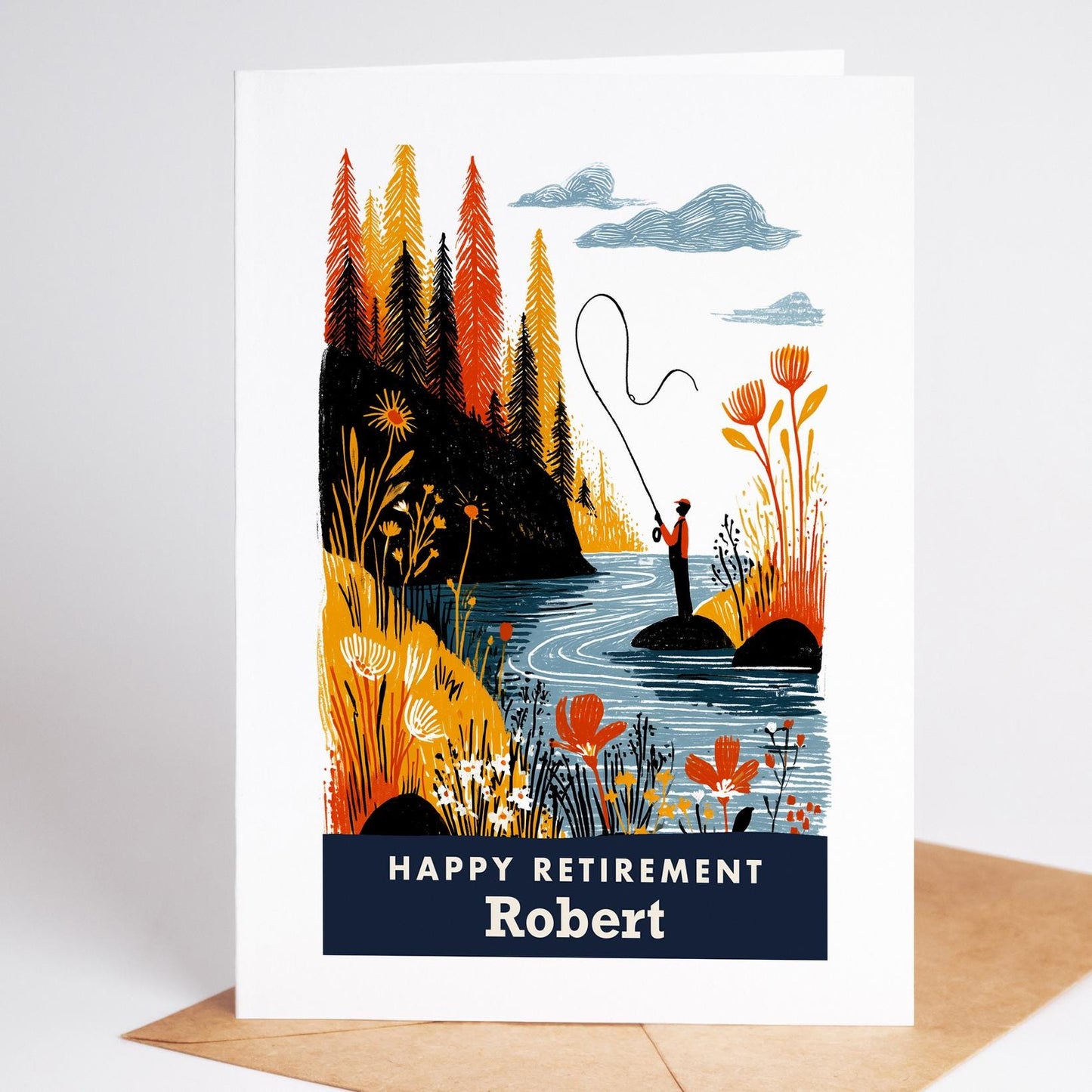 Fly Fishing Retirement Card, Personalized with a Name