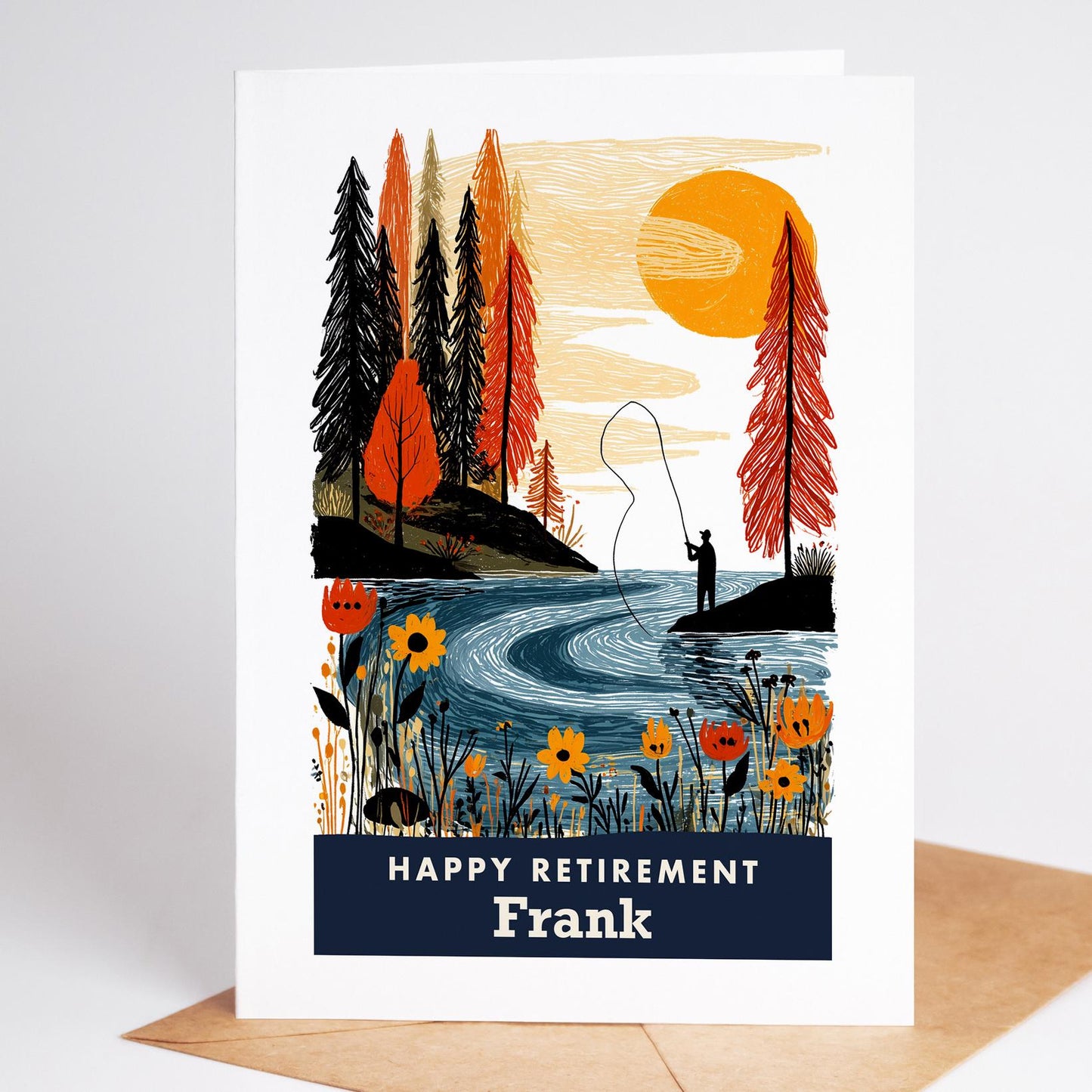 Fly Fishing Retirement Card, Personalized with a Name