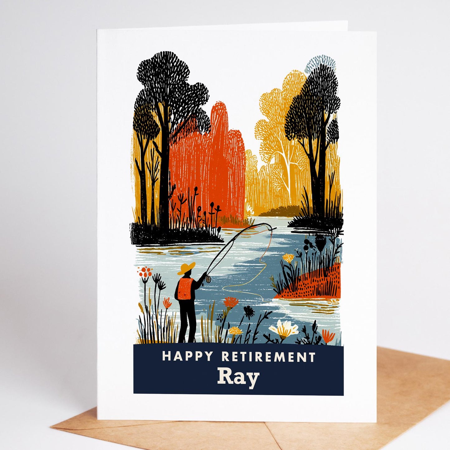 Fly Fishing Retirement Card, Personalized with a Name