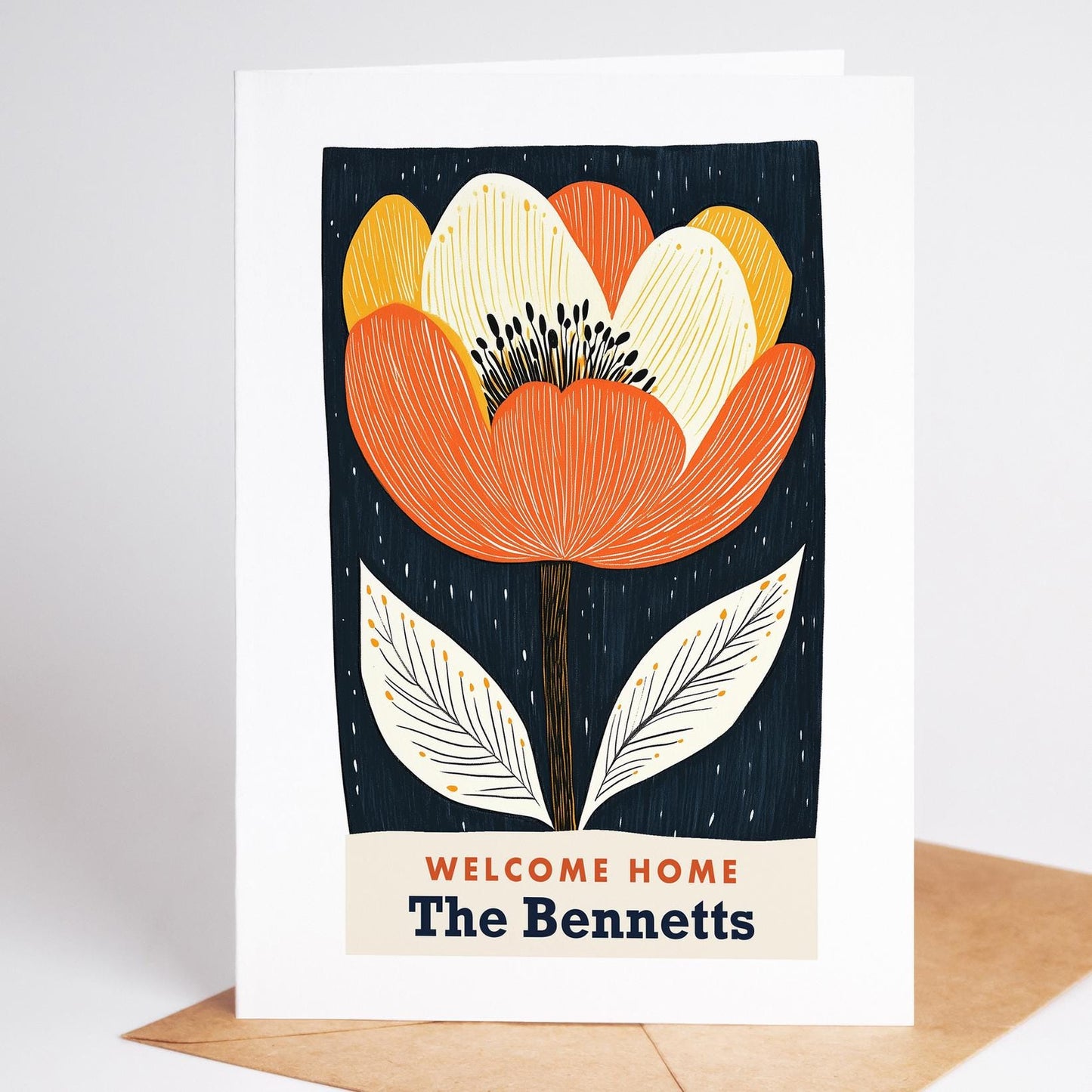 New Home Card, Mid Century Floral Housewarming Card