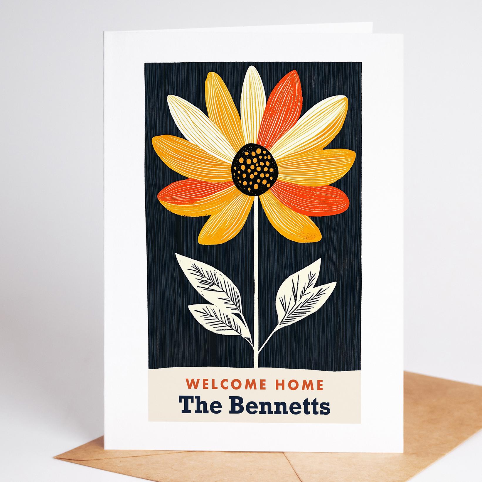 New Home Card, Mid Century Floral Housewarming Card