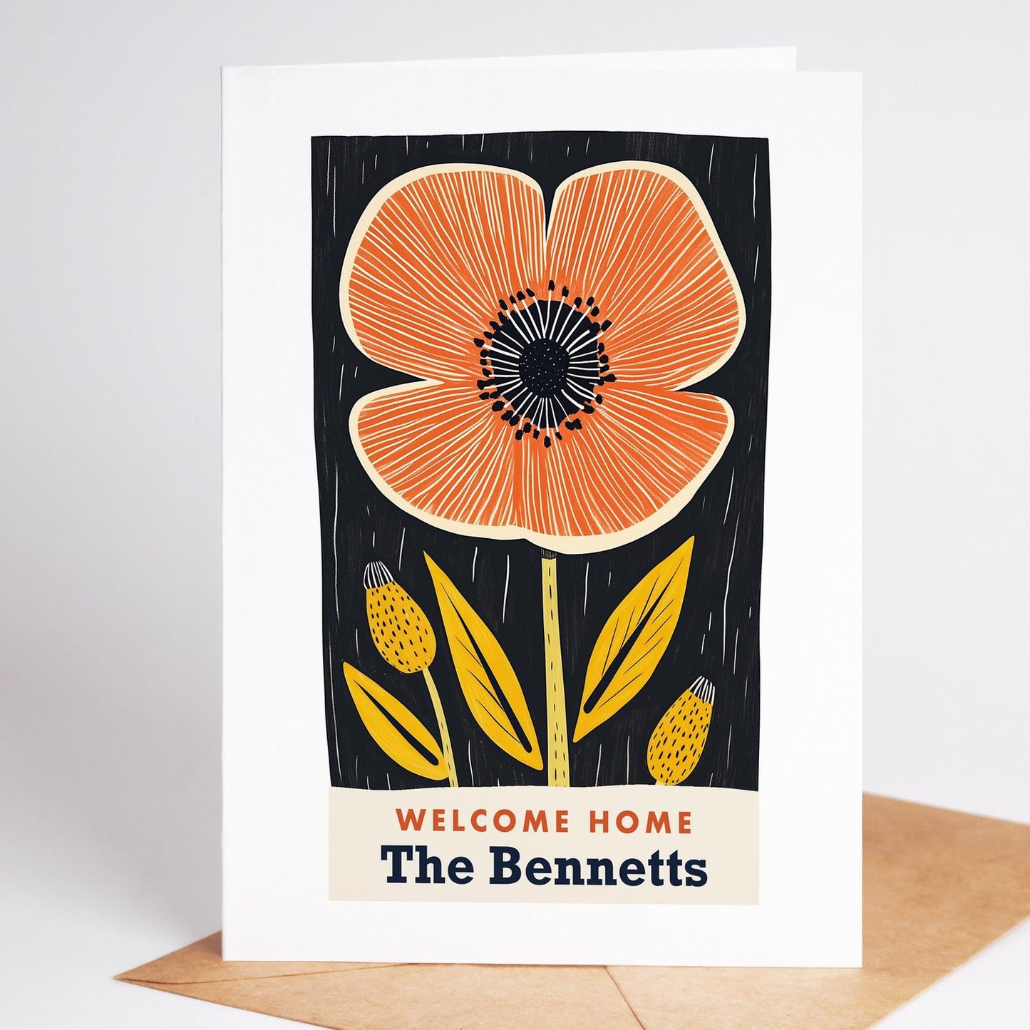 New Home Card, Mid Century Floral Housewarming Card