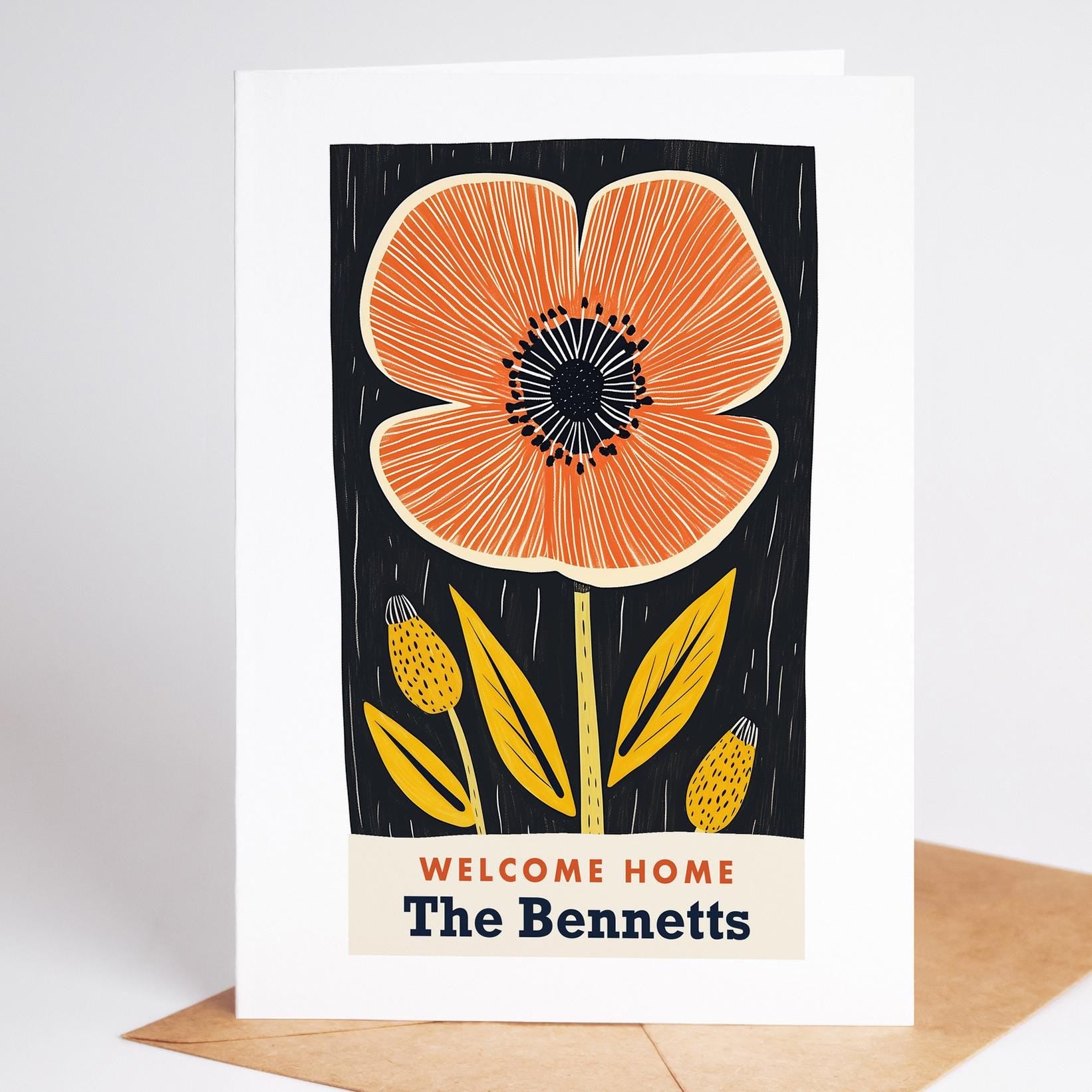 New Home Card, Mid Century Floral Housewarming Card