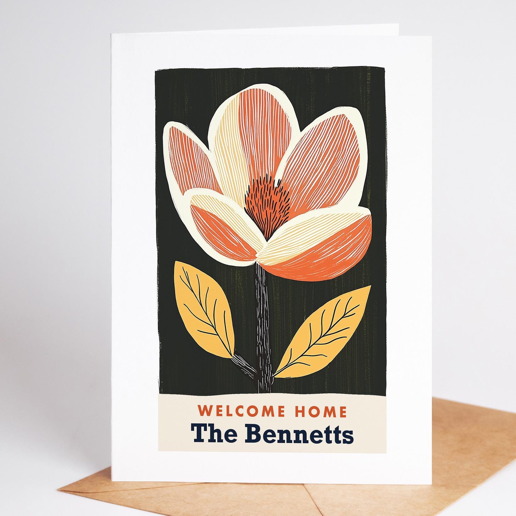 New Home Card, Mid Century Floral Housewarming Card
