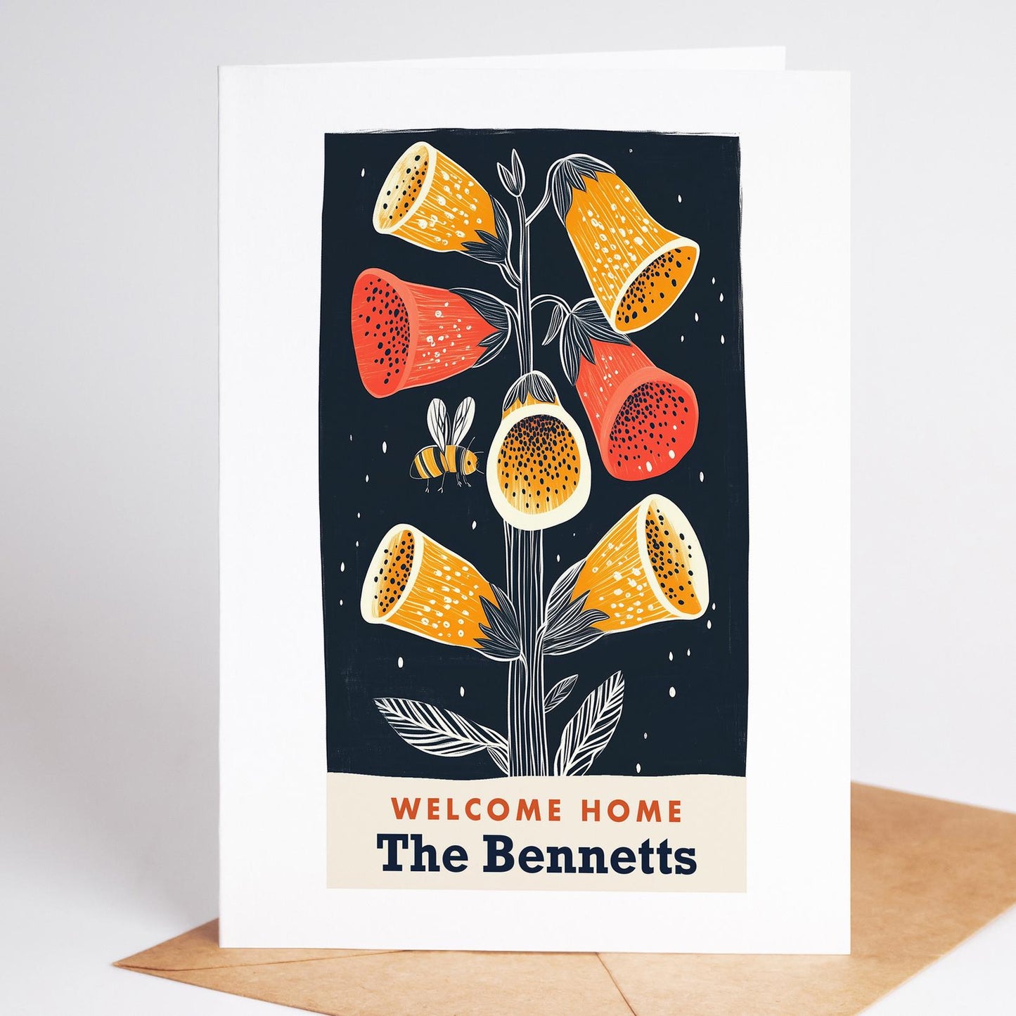 New Home Card, Mid Century Floral Housewarming Card