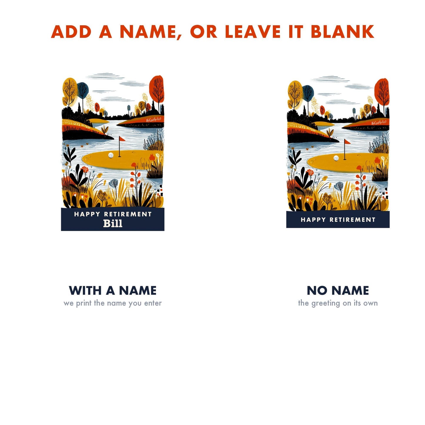 Golf Retirement Card, Personalized with a Name