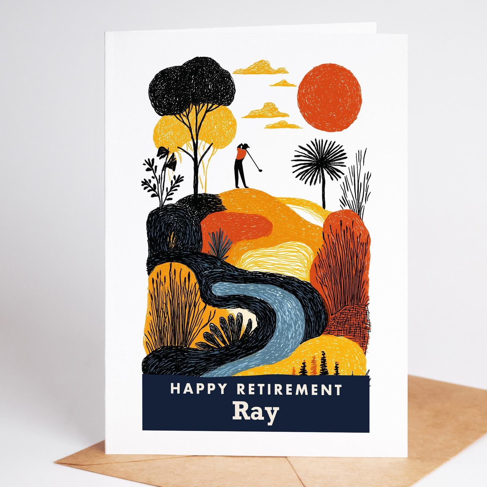 Golf Retirement Card, Personalized with a Name