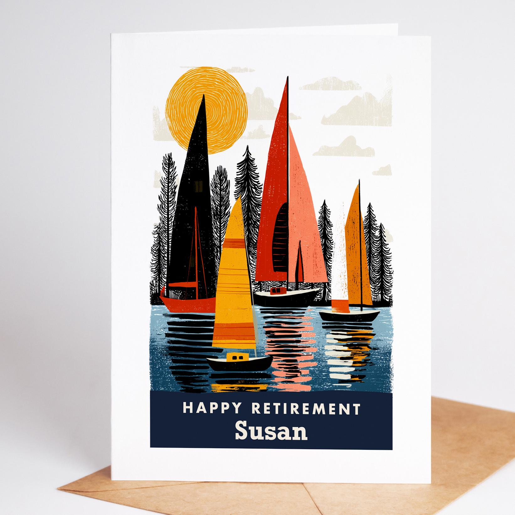 Sailing Retirement Card, Personalized with a Name