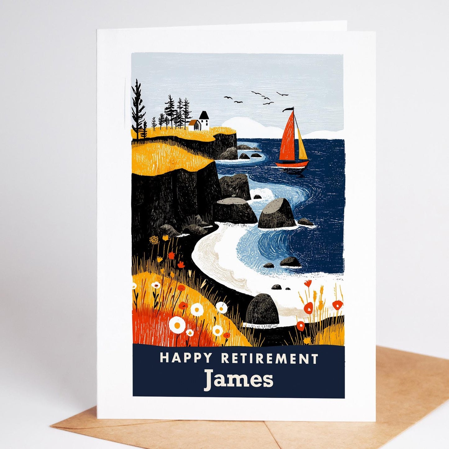 Sailing Retirement Card, Personalized with a Name