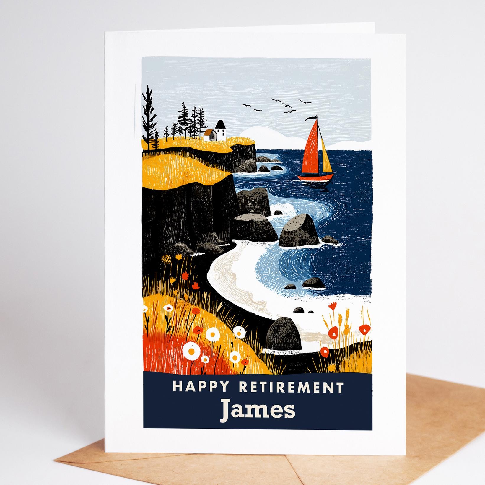Sailing Retirement Card, Personalized with a Name