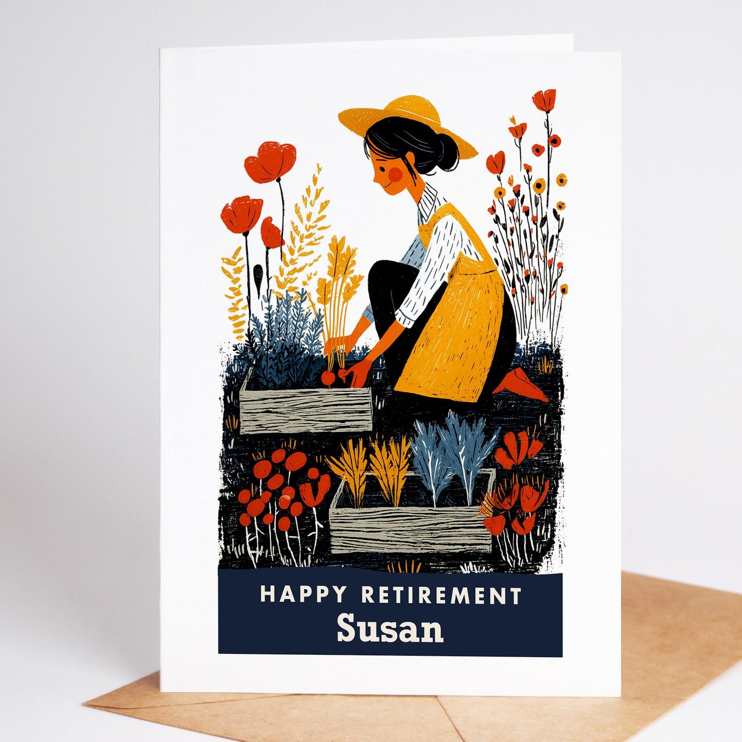 Gardening Retirement Card, Personalized with a Name