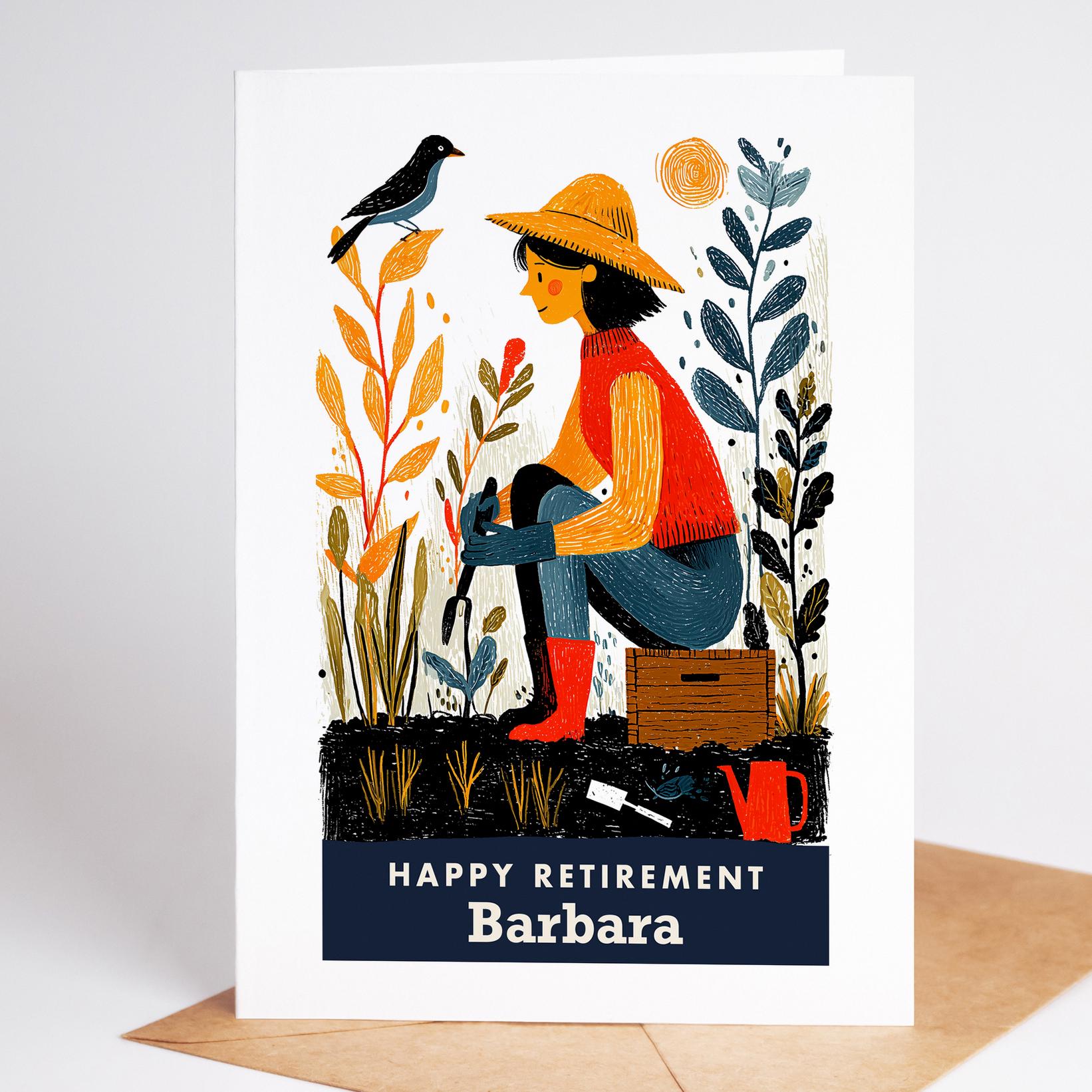 Gardening Retirement Card, Personalized with a Name