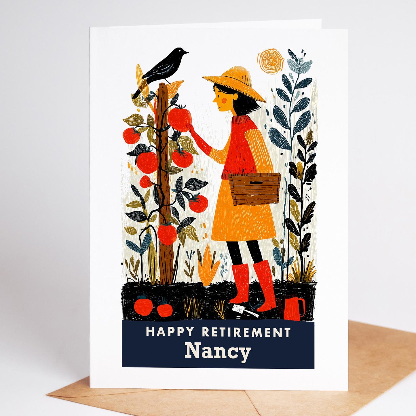 Gardening Retirement Card, Personalized with a Name
