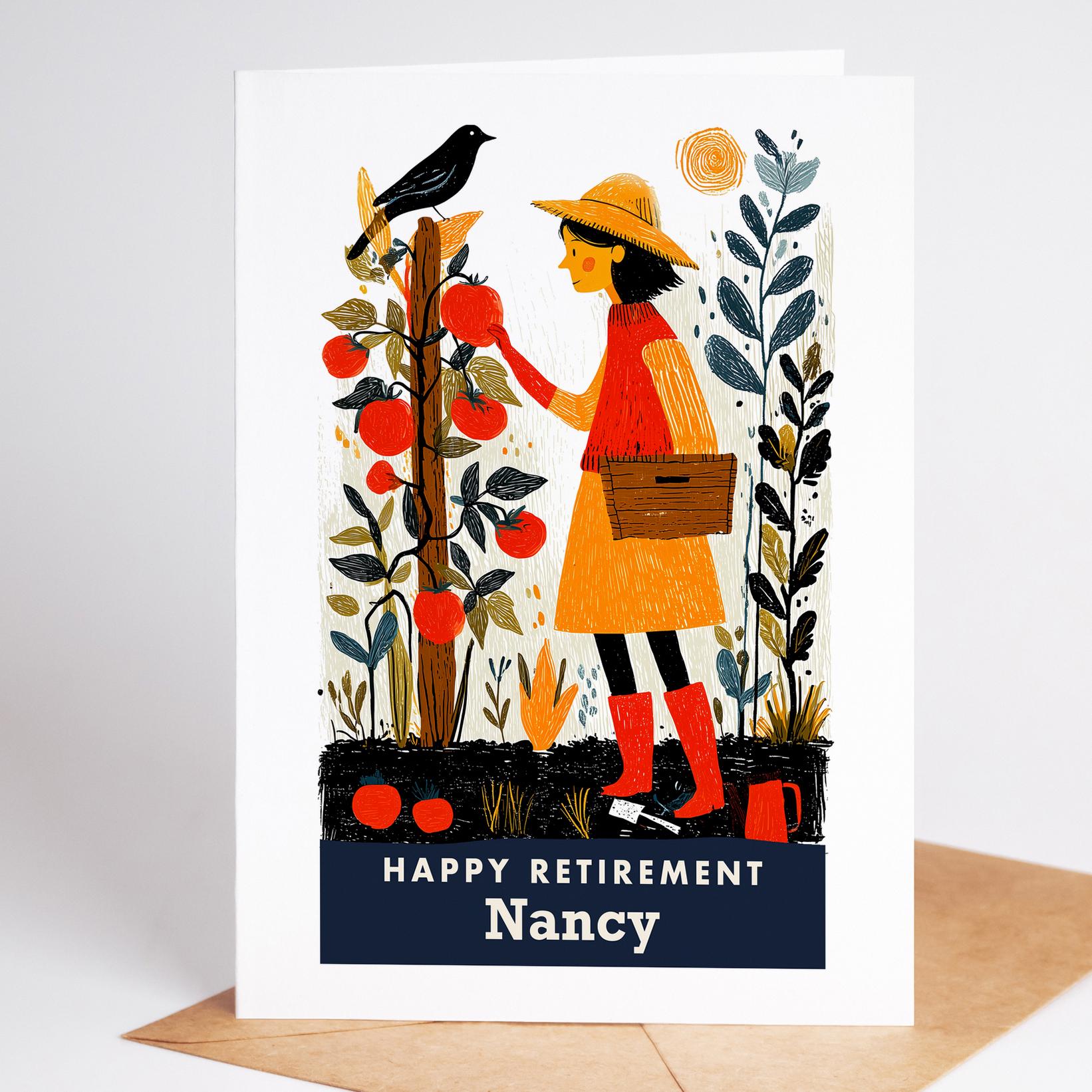 Gardening Retirement Card, Personalized with a Name