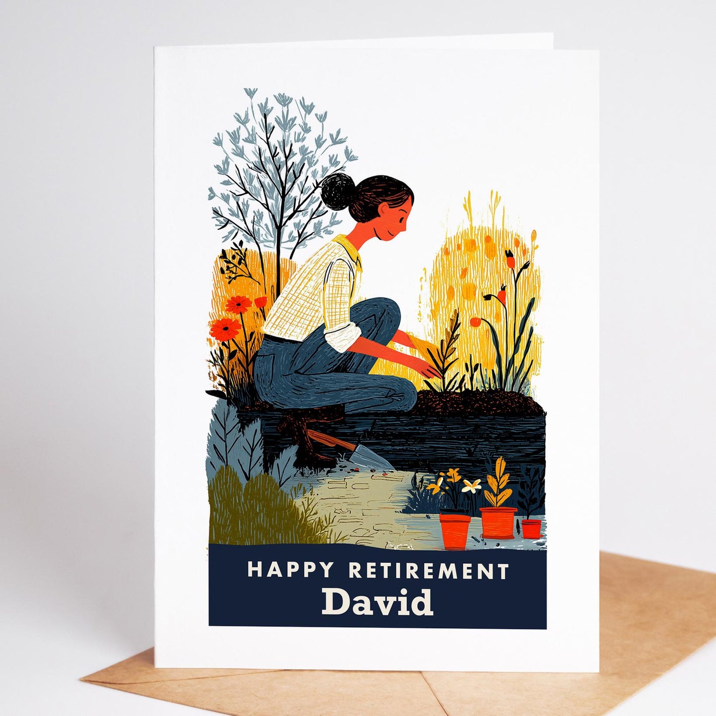 Gardening Retirement Card, Personalized with a Name