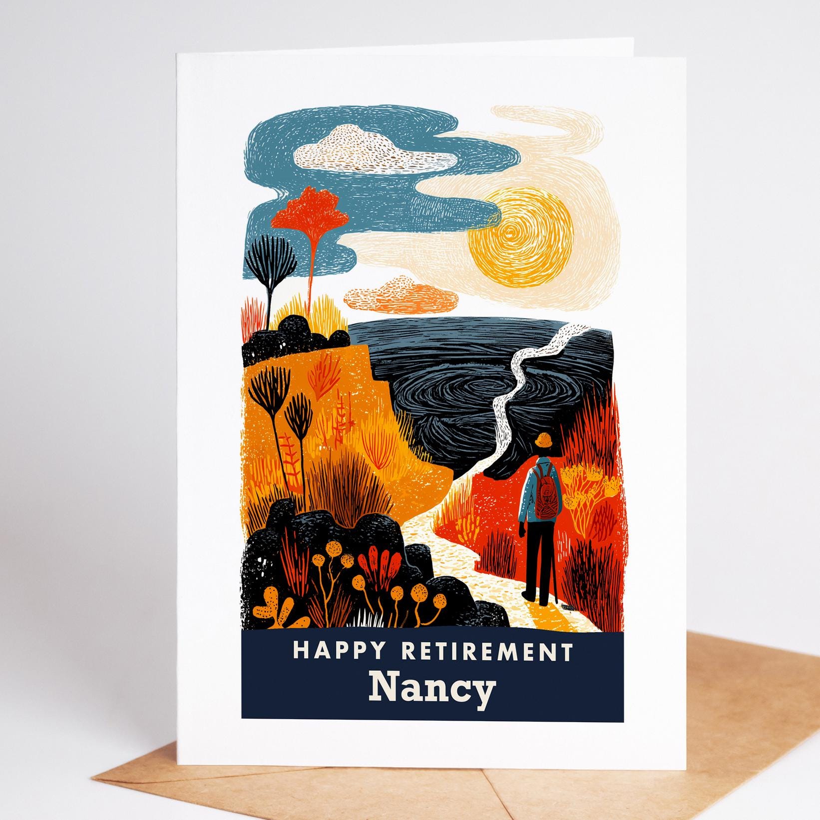 Hiking Retirement Card, Personalized with a Name