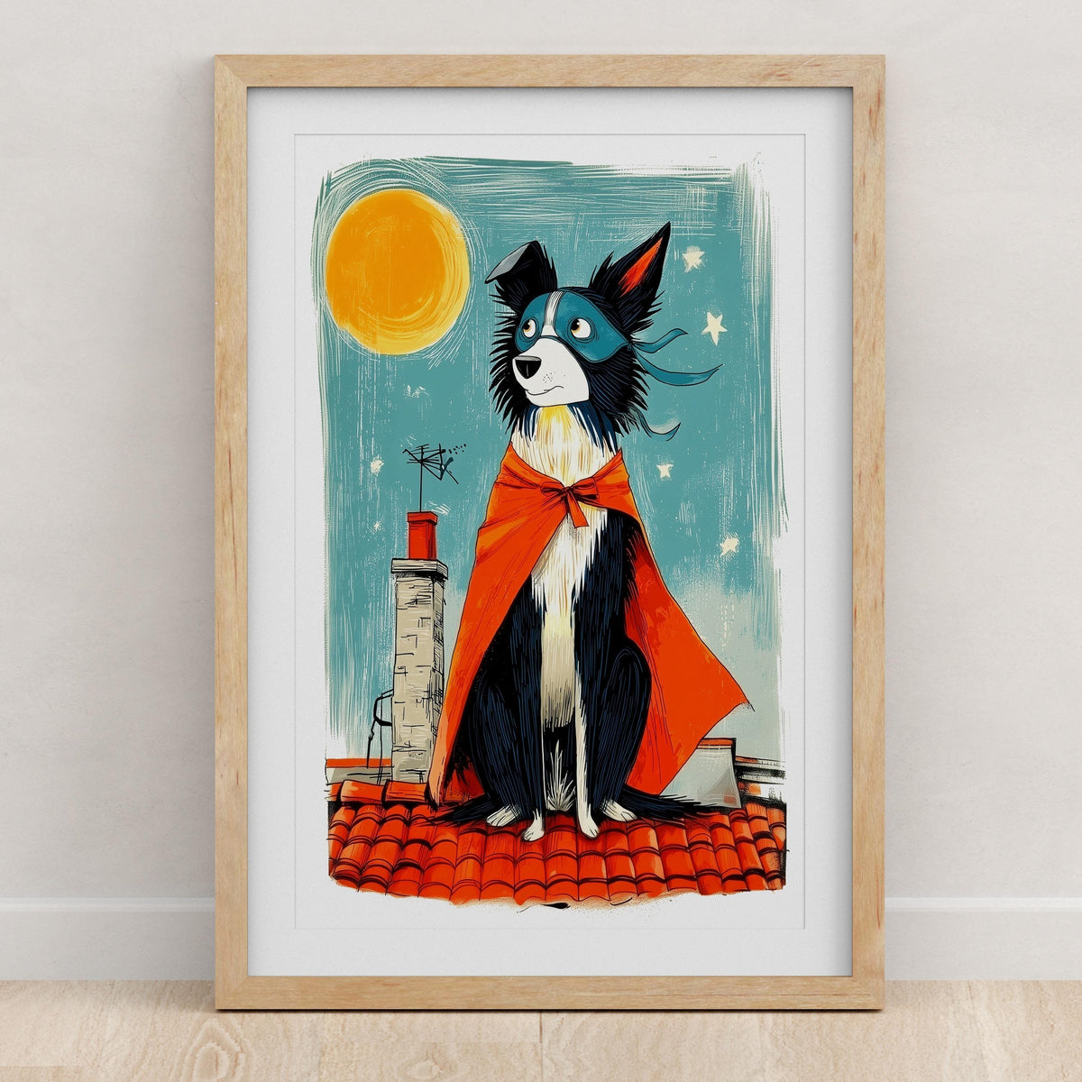 Border Collie Halloween art print design 1, folk art dog in costume
