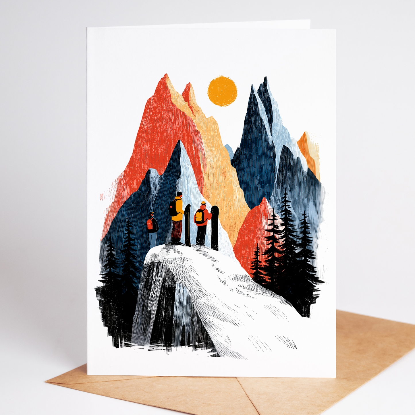 Snowboard Art Greeting Card Set - Pack of 10 Unique Designs - A2 Blank Cards