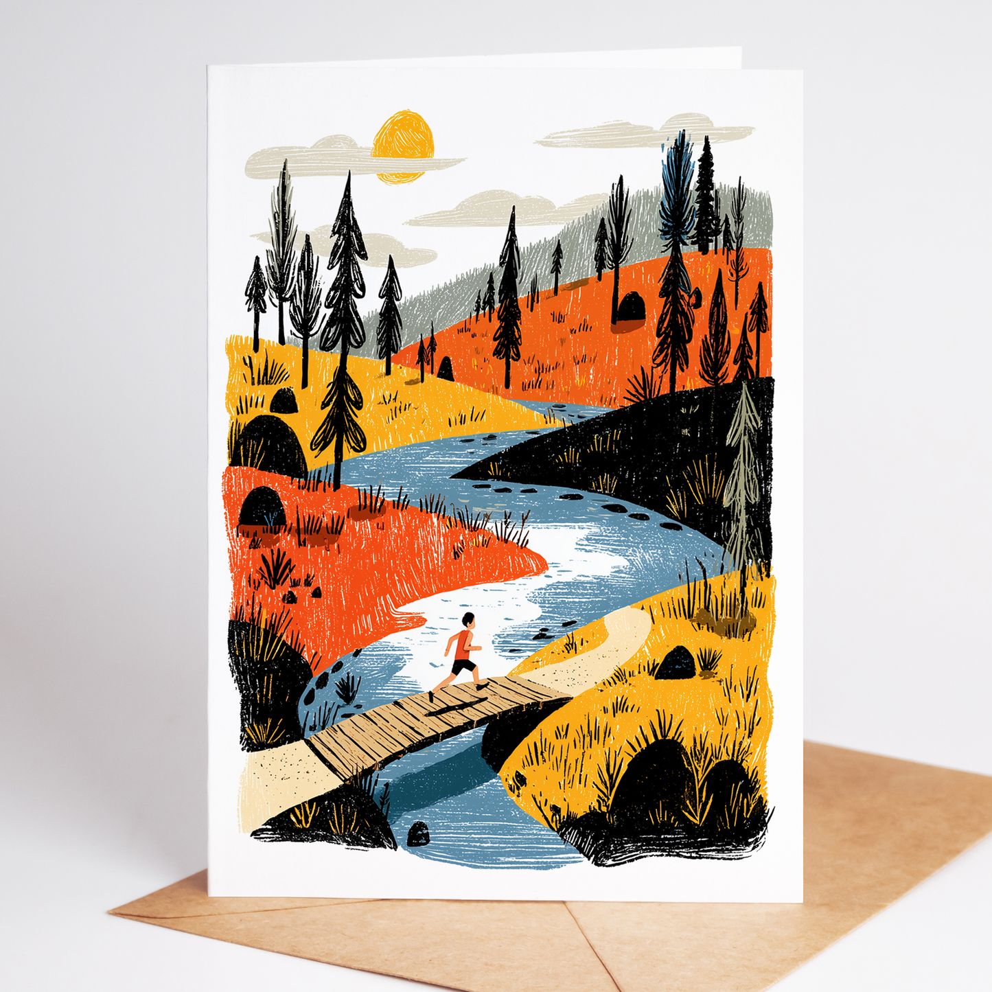 Jogging Greeting Card Set of 10 | Runner Fitness Cards | Running Note Cards | 4.25x5.5 Blank Inside Exercise Stationery Pack