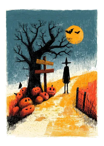 Haunted Village Halloween card set